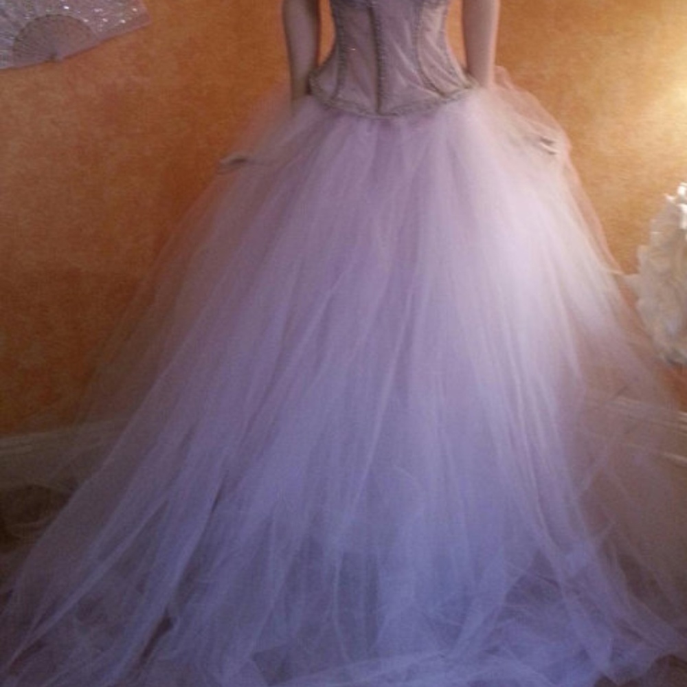 Sheer Jeweled White Silver Corset Wedding Ballgown - Picture 8 of 8